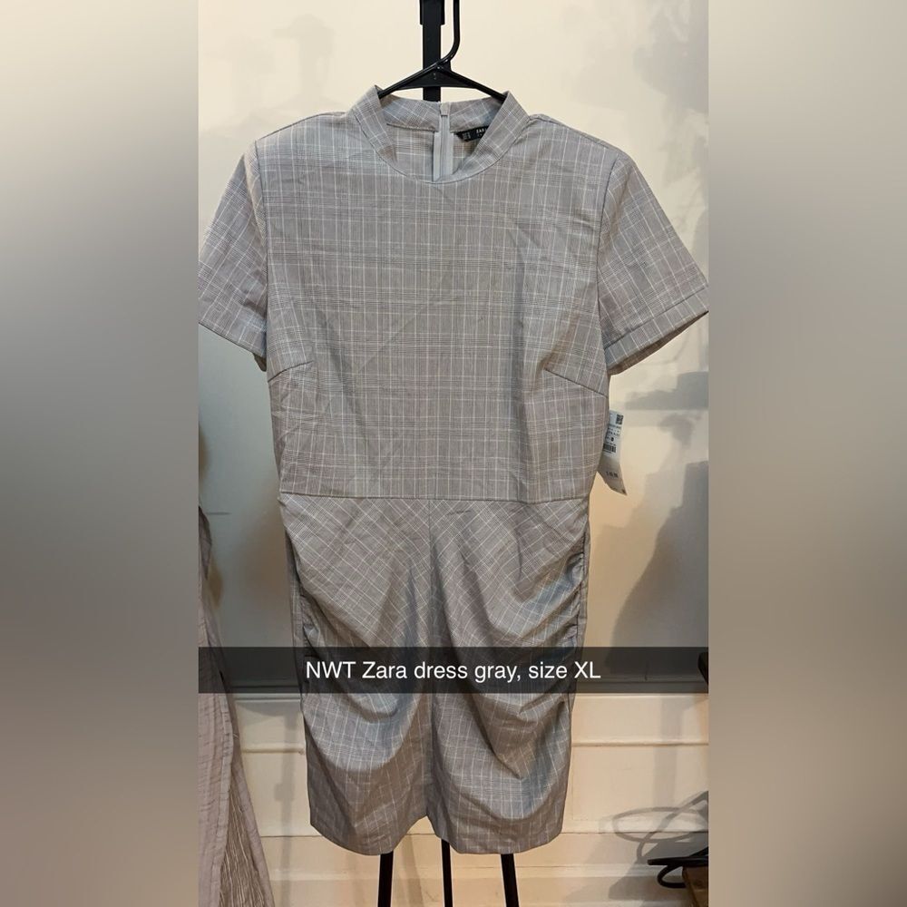 Zara mini dress with ruching detail gray work dress with short sleeves - Picture 2 of 3